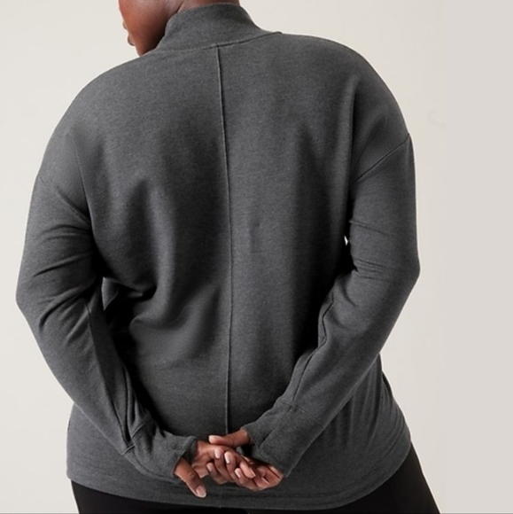 Athleta Clarity V-Neck Sweatshirt Womens Large Athleisure Cozy Black Heather NWT - Picture 14 of 14